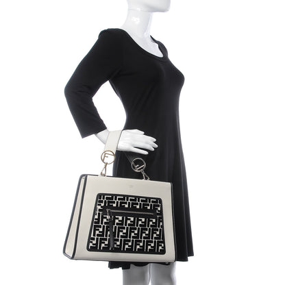 Fendi Vitello Century Velvet F is Fendi FF Embroidered Regular Runaway Satchel White Black 3 of 11