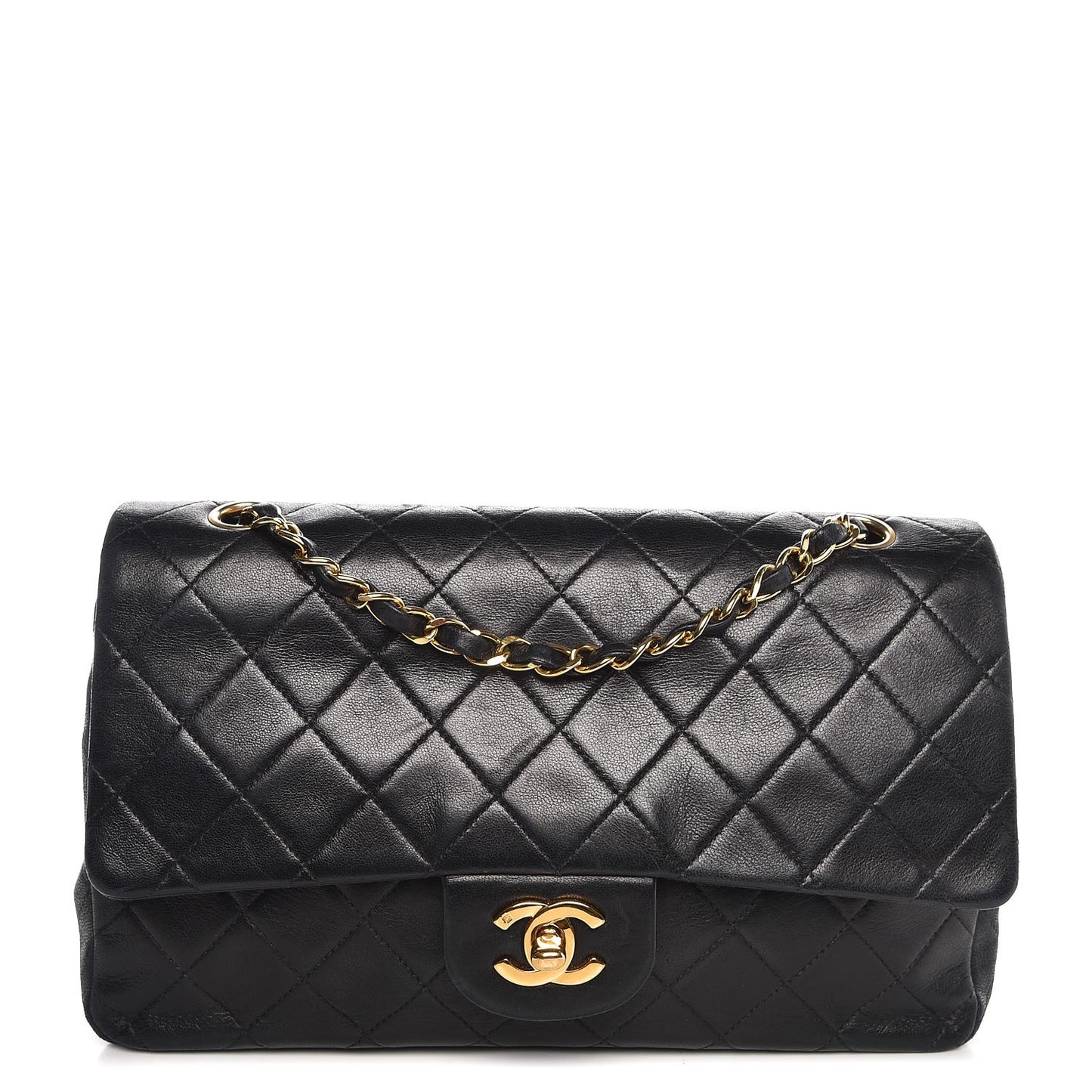 Lambskin Quilted Medium Double Flap Black