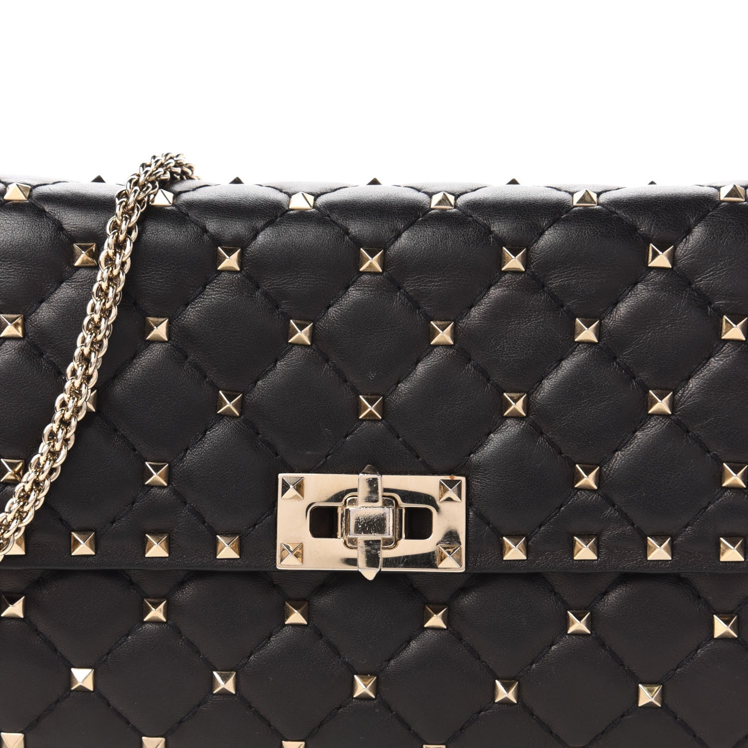 Valentino Garavani Lambskin Rockstud Spike Wallet on Chain Black 9 of 10