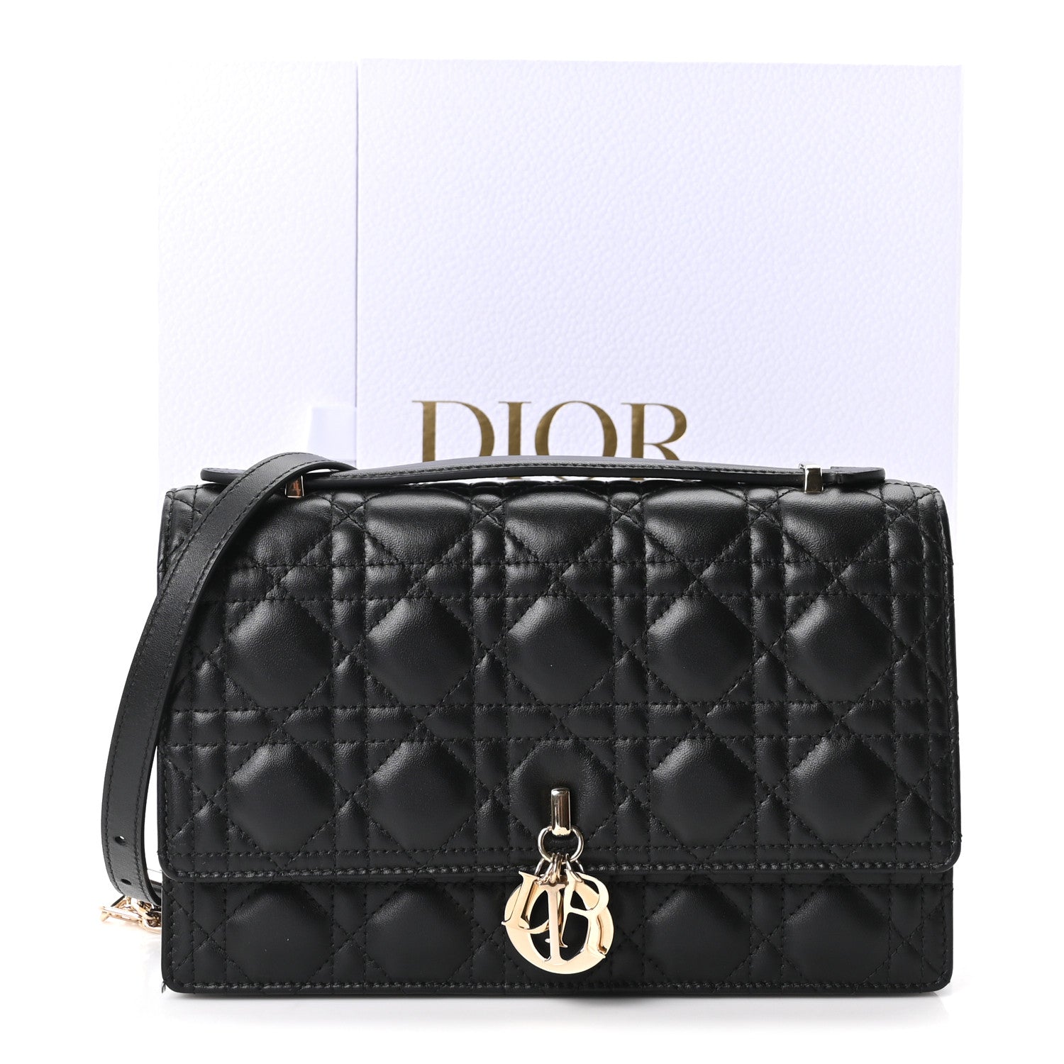 Christian Dior Lambskin Cannage My Dior Top Handle Bag Black 10 of 10