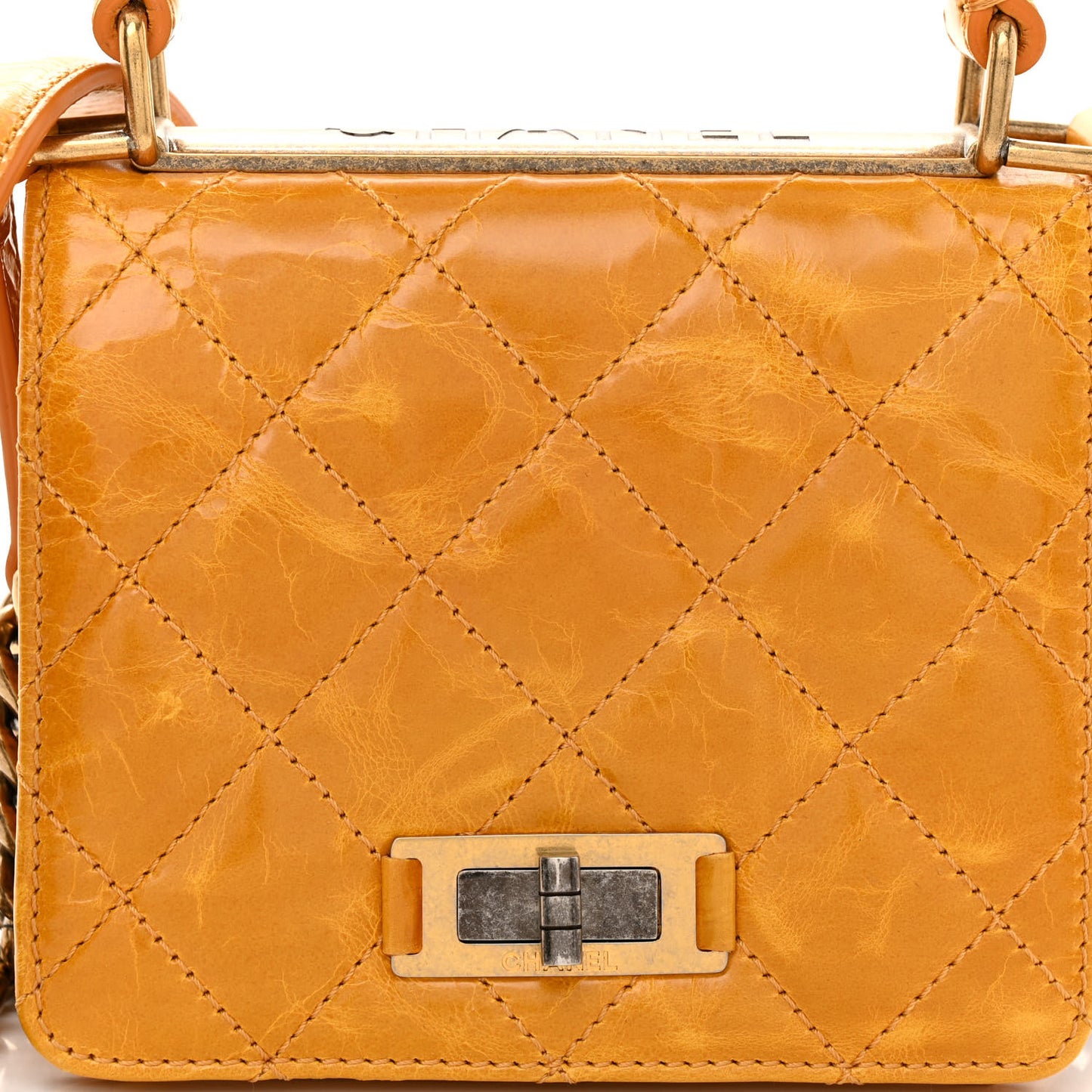 Glazed Calfskin Quilted Small Rita Top Handle Flap Yellow