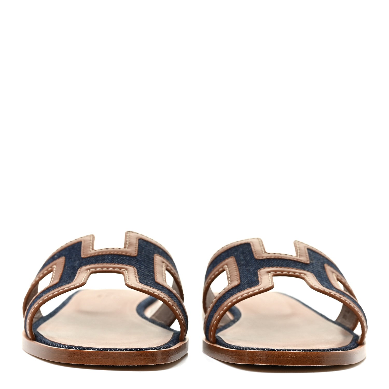 Hermes Calfskin Denim Oran Sandals 37 Bleu Brut Gold 2 of 10