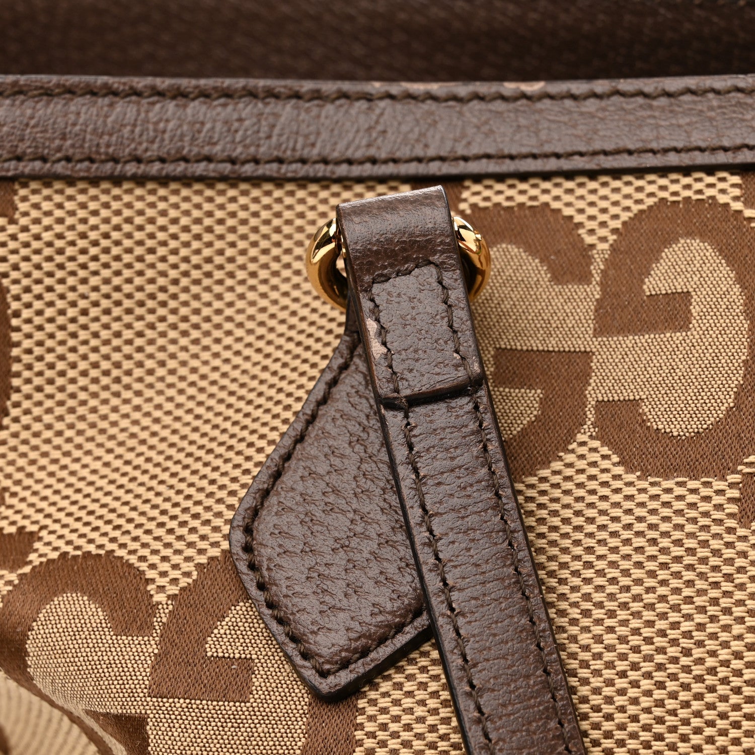 Gucci Monogram Jumbo GG Textured Dollar Calfskin Web Medium Ophidia Shopping Tote Camel Ebony 14 of 15