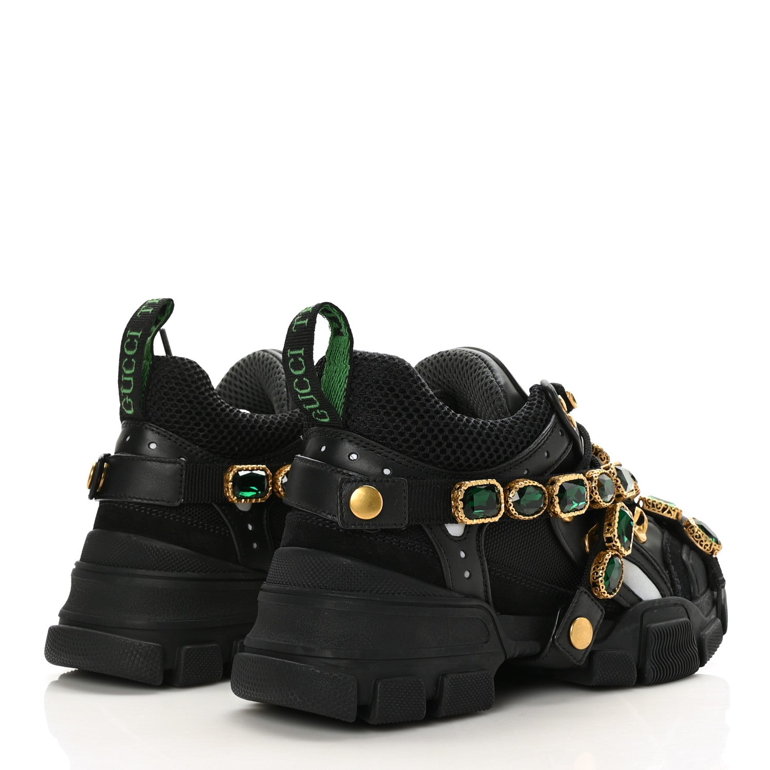 Gucci X SEGA Mesh Suede Calfskin Removable Crystals Womens Flashtrek Sneakers 36 Black Silver 4 of 6