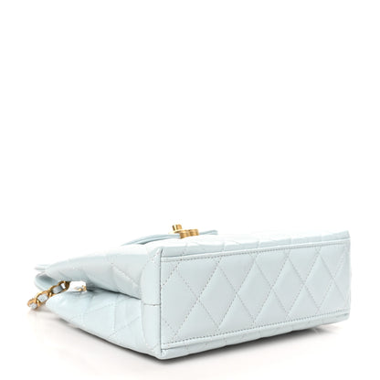 Chanel Shiny Aged Calfskin Quilted Nano Kelly Shopper Light Blue 4 of 12