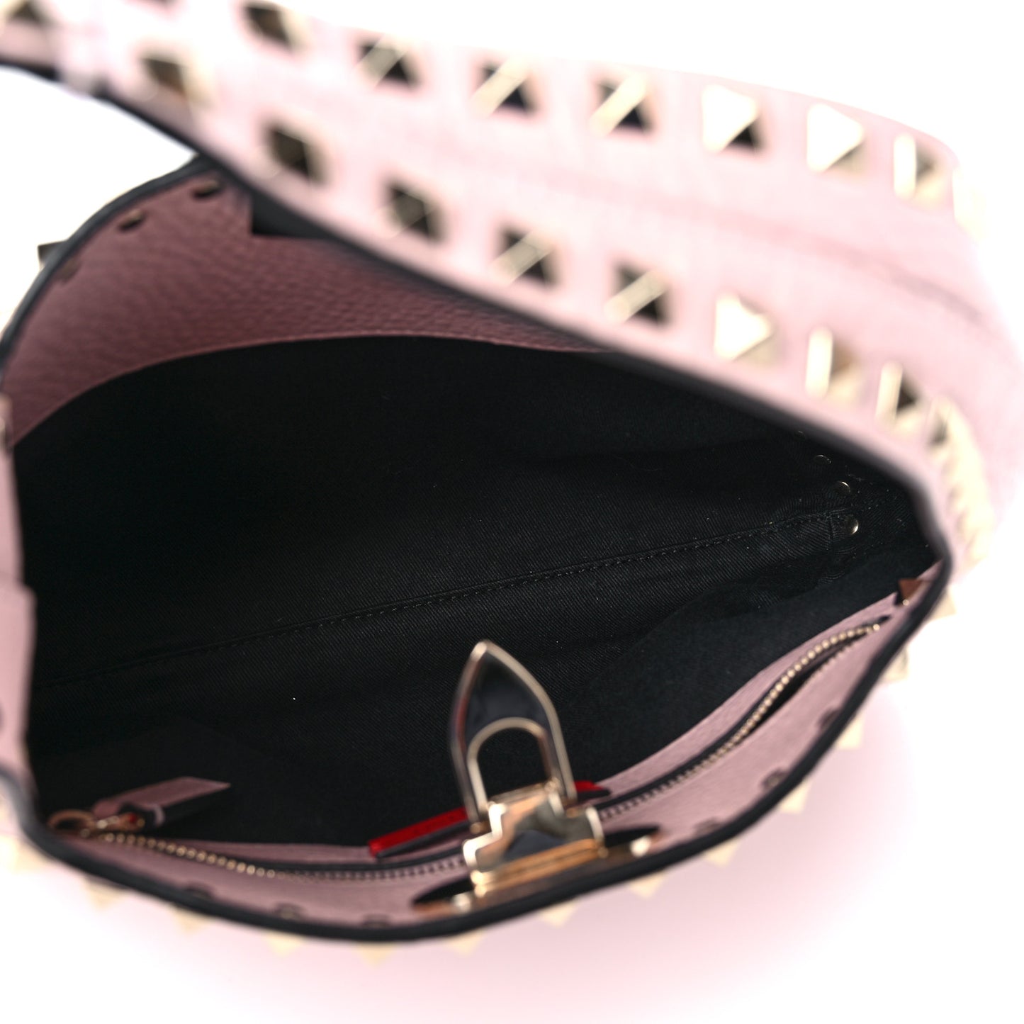 Pebbled Calfskin Small Rockstud Flip Lock Hobo Light Pink