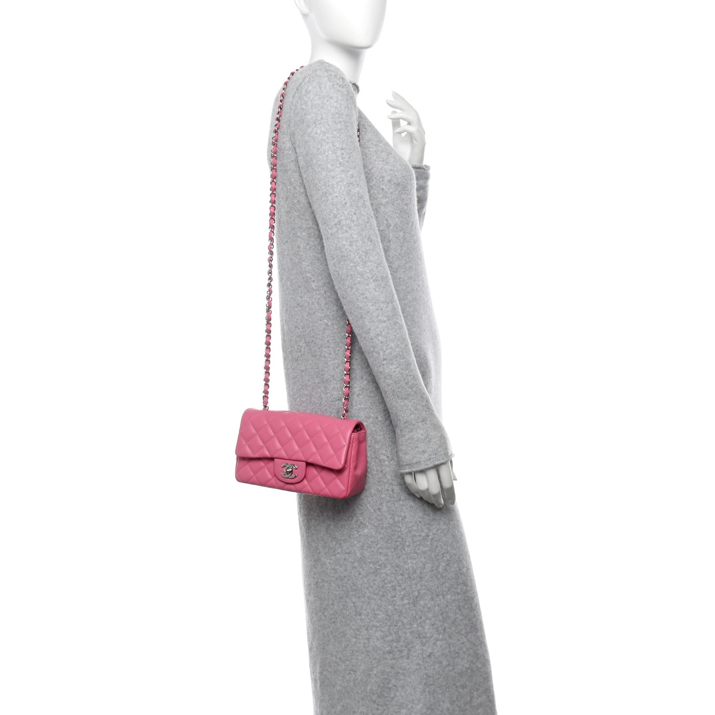 Lambskin Quilted Mini Rectangular Flap Pink