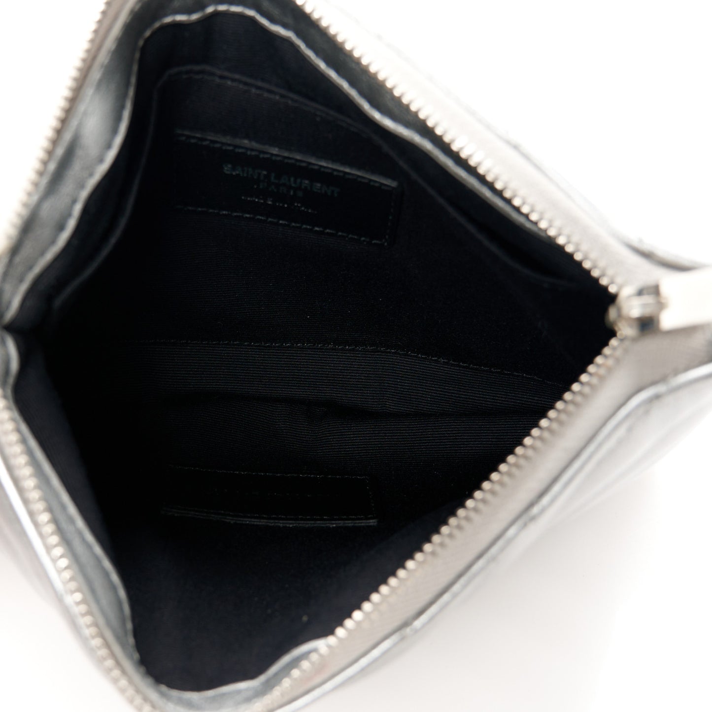 Metallic Calfskin Matelasse Chevron Monogram Pouch Silver