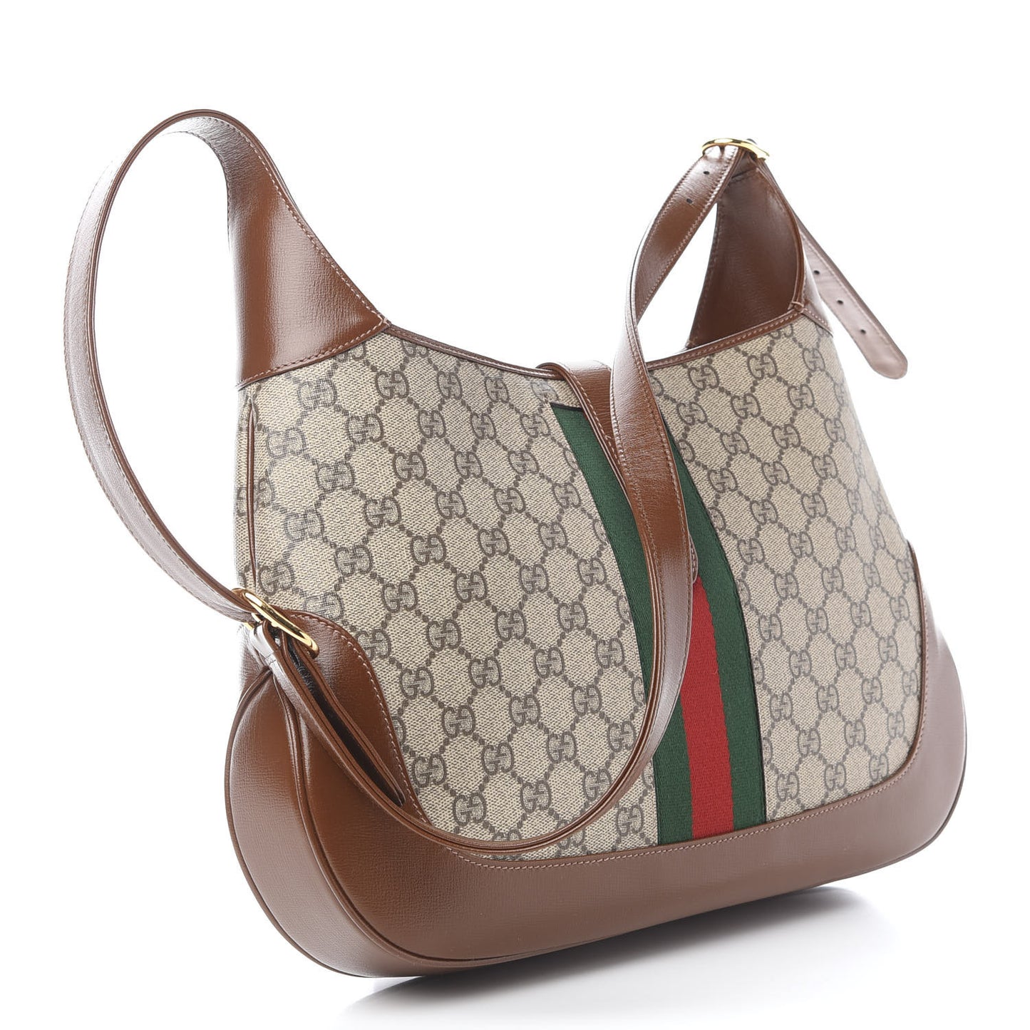 GG Supreme Monogram Azalea Calfskin Web Medium Jackie 1961 Hobo Beige Ebony Brown Sugar