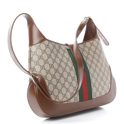 Gucci GG Supreme Monogram Azalea Calfskin Web Medium Jackie 1961 Hobo Beige Ebony Brown Sugar 3 of 9