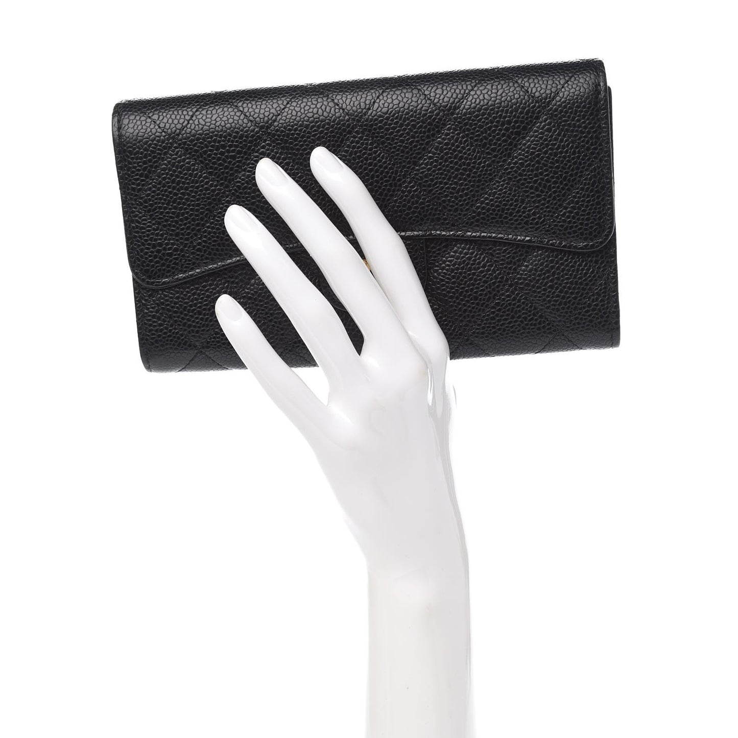 Caviar Quilted Large Flap Wallet Black