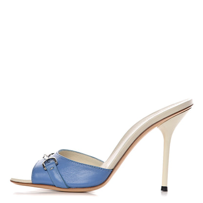 Gucci Malaga Kid Horsebit High Heel Slide Sandals 37.5 Light Splash 1 of 10