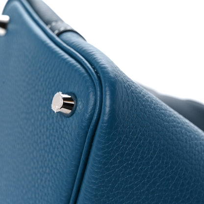 Hermes Taurillon Clemence Casaque Picotin Lock 18 PM Vert Bosphore Vert Cypress 9 of 12