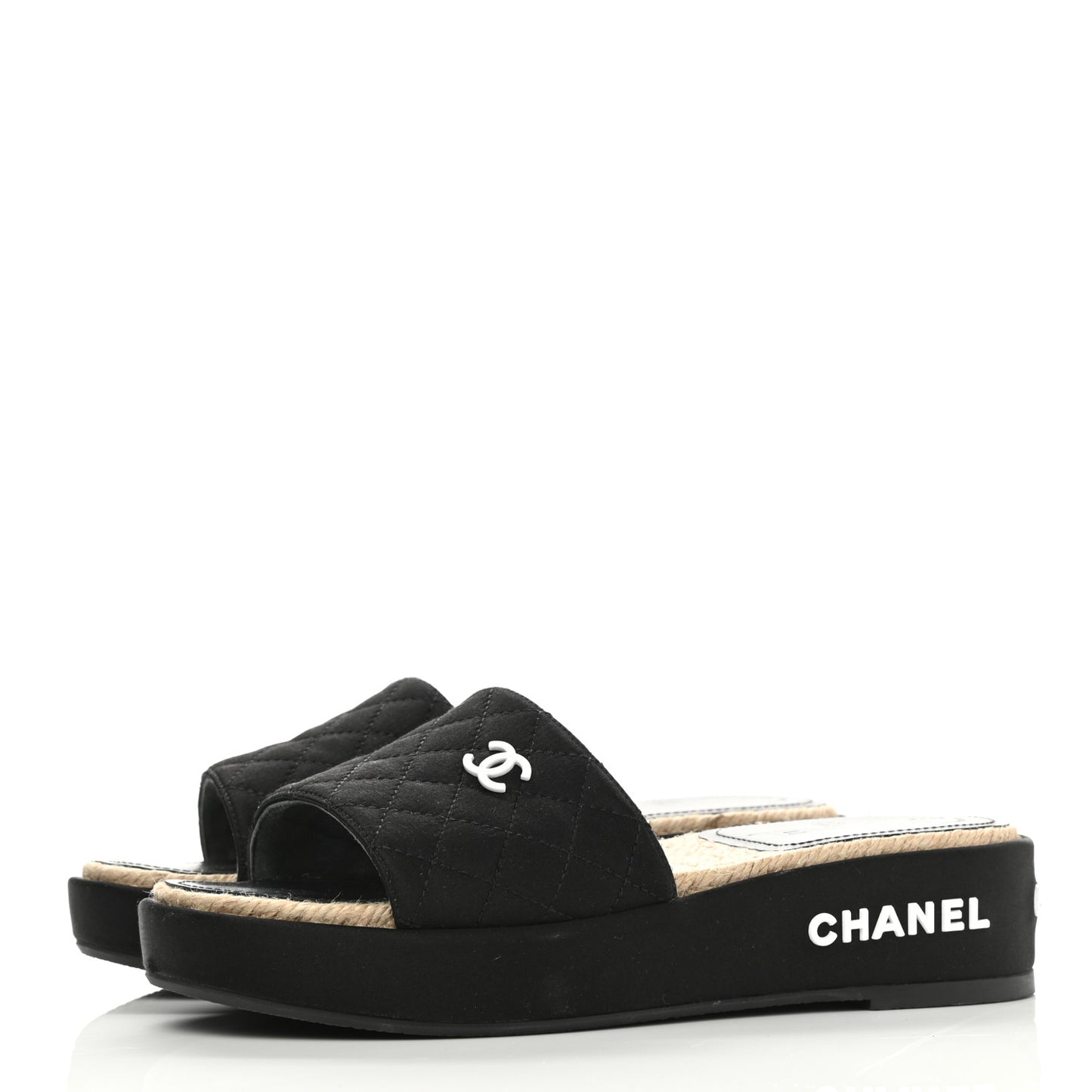 Lambskin Quilted CC Espadrille Slip On Sandals 37 Black