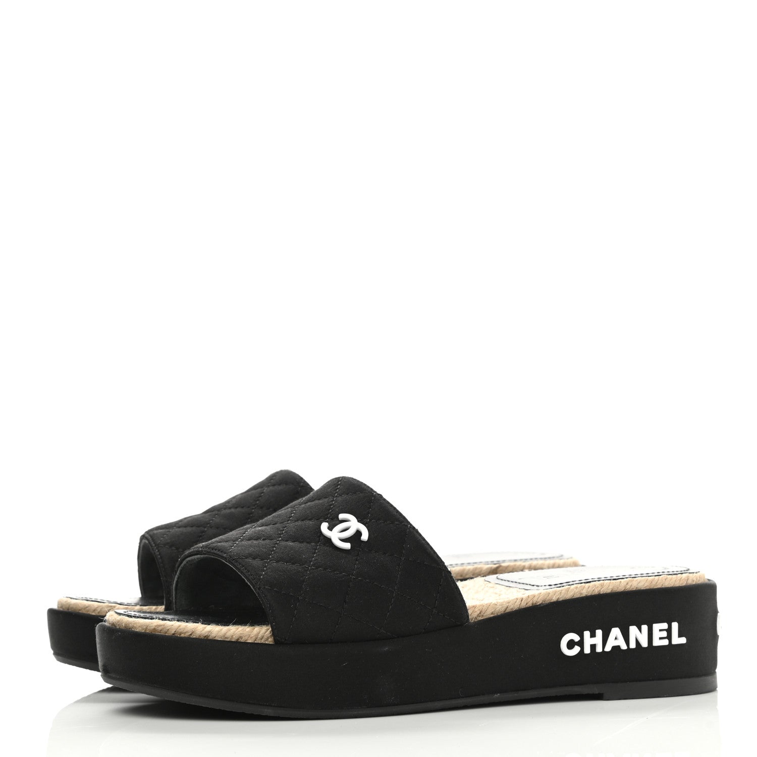 Chanel Lambskin Quilted CC Espadrille Slip On Sandals 37 Black 3 of 8