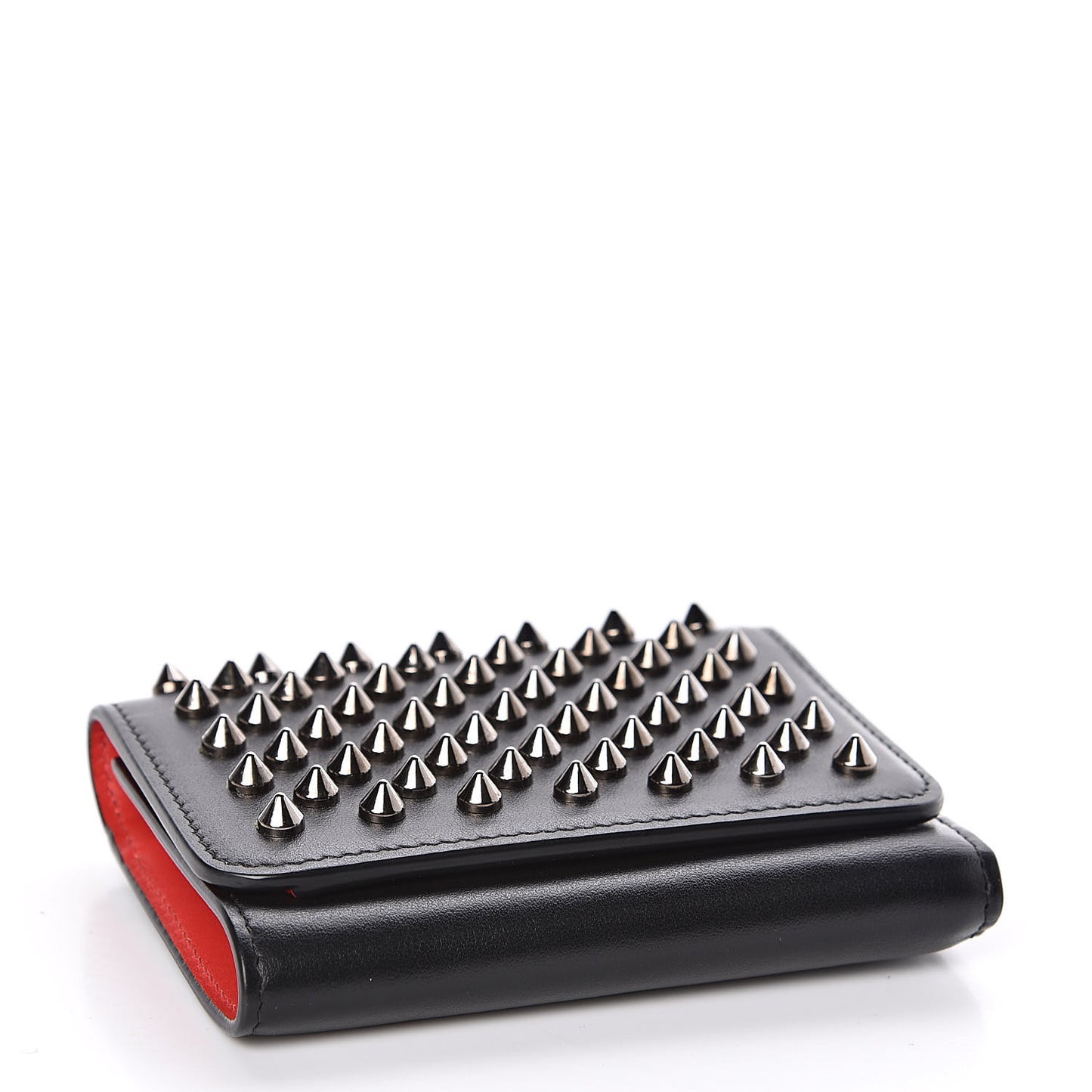 Calfskin Spiked Macaron Mini Spiked Wallet Black