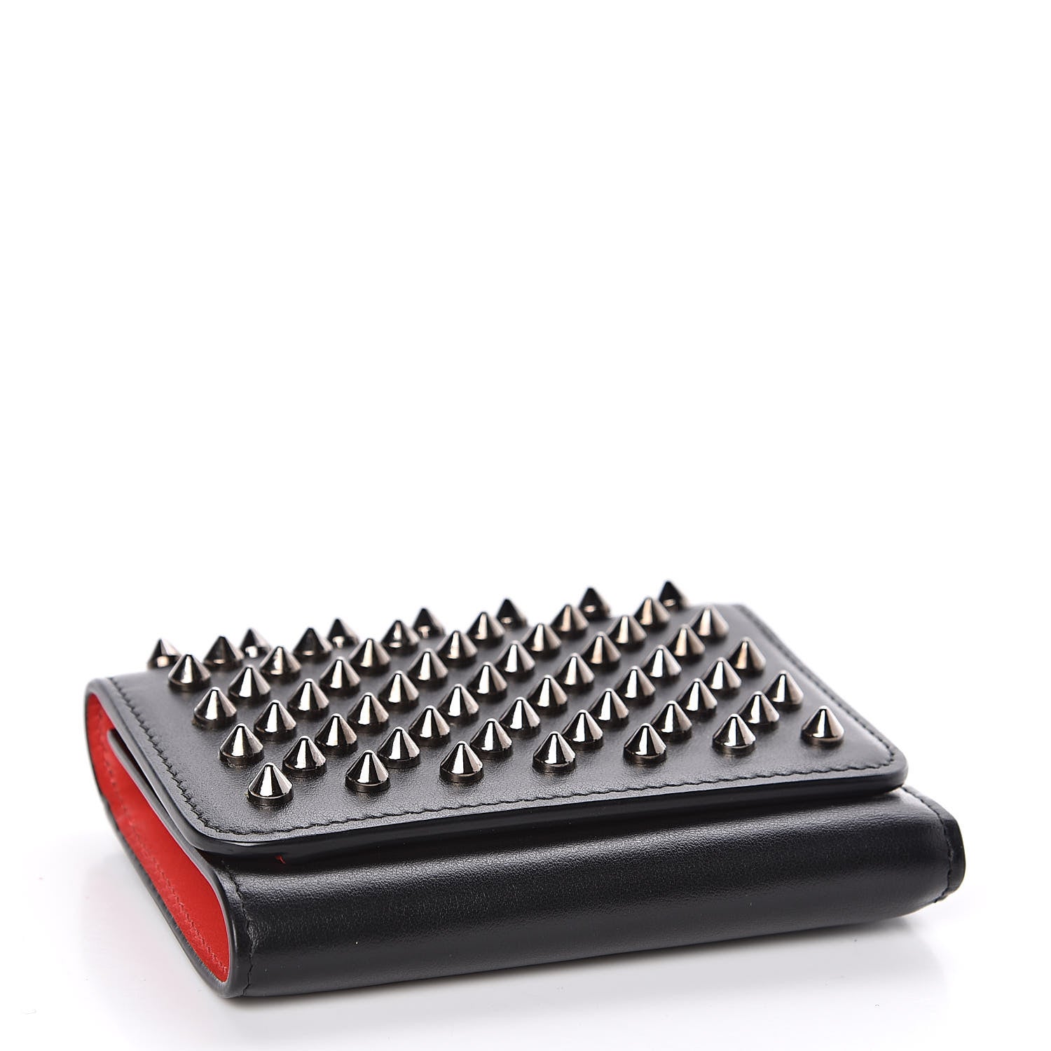 Christian Louboutin Calfskin Spiked Macaron Mini Spiked Wallet Black 4 of 8