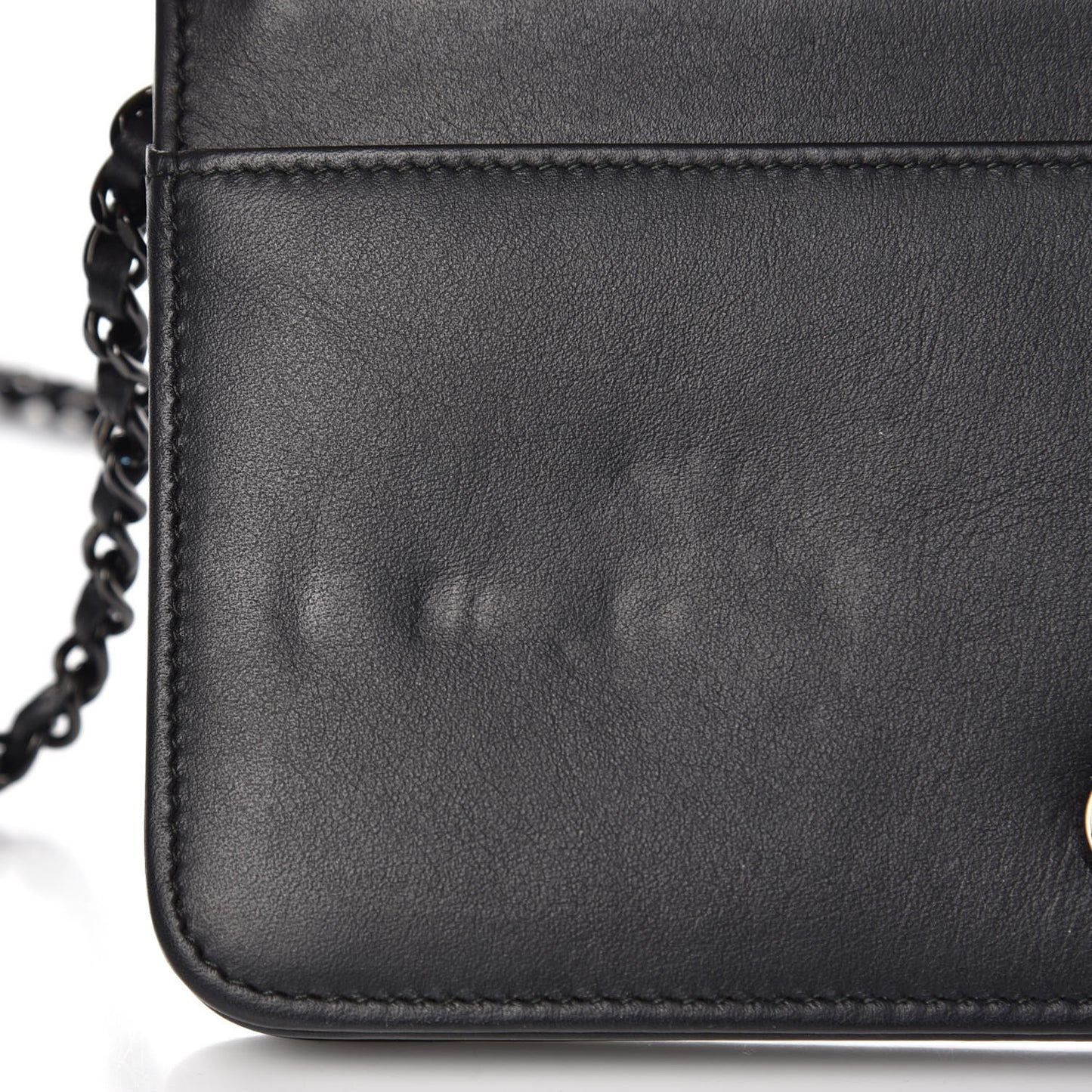 Calfskin Painted Chevron Embossed Boy Wallet On Chain WOC Black
