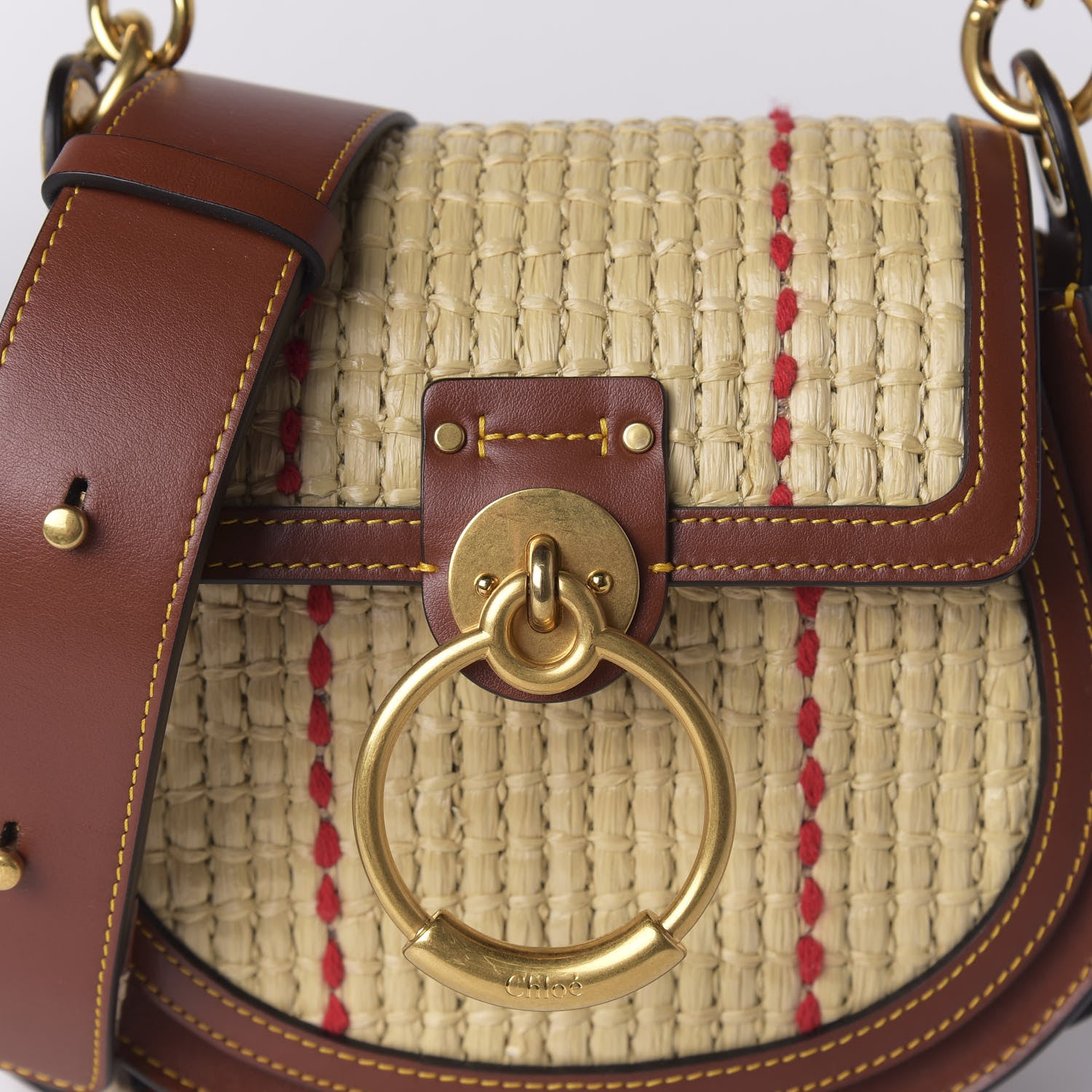 Chloe Calfskin Raffia Embroidered Small Tess Bag Sepia Brown 9 of 9