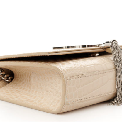 Saint Laurent Calfskin Crocodile Embossed Small Classic Monogram Kate Tassel Satchel Nude Powder 10 of 12