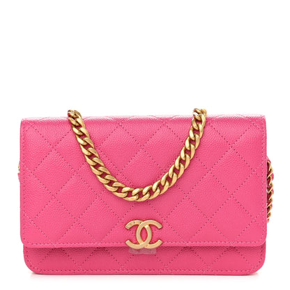 Chanel Shiny Caviar Quilted Chain Melody Wallet On Chain WOC Dark Pink 1 of 10