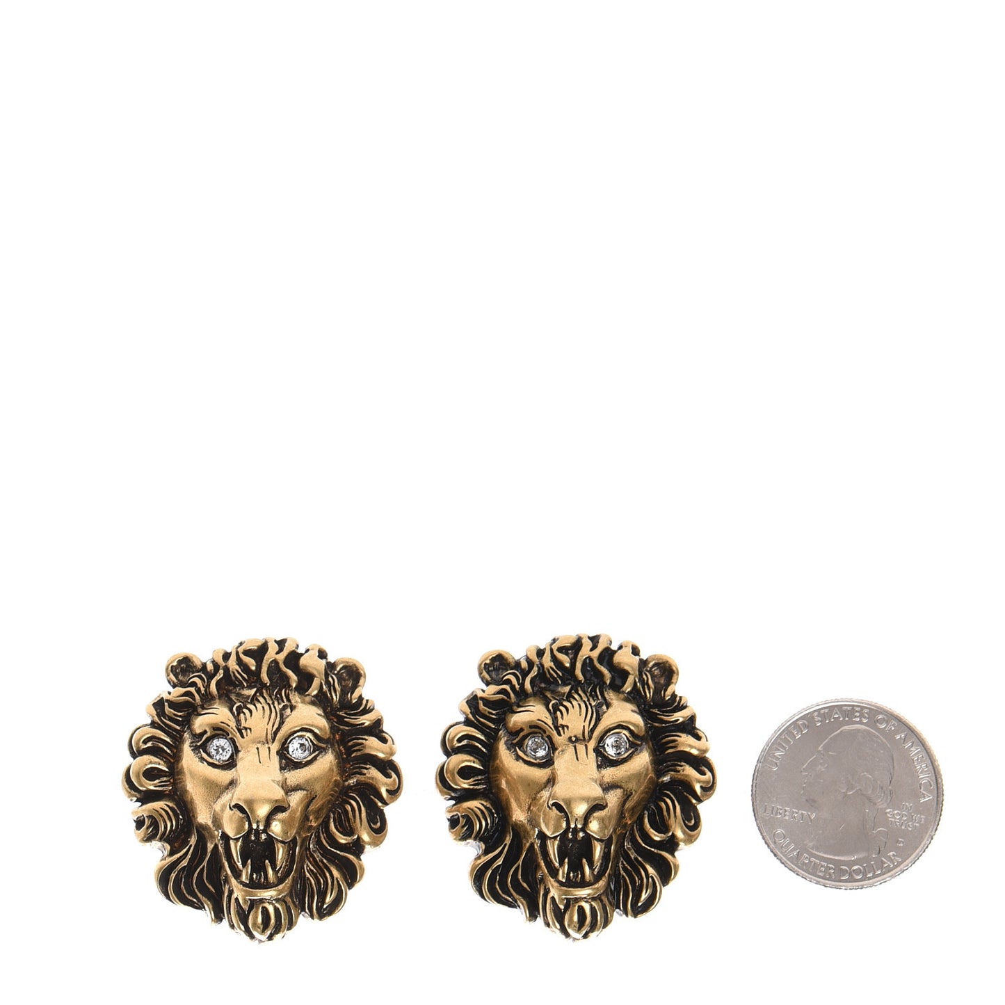 Metal Crystal Lion Clip On Earrings Aged Gold