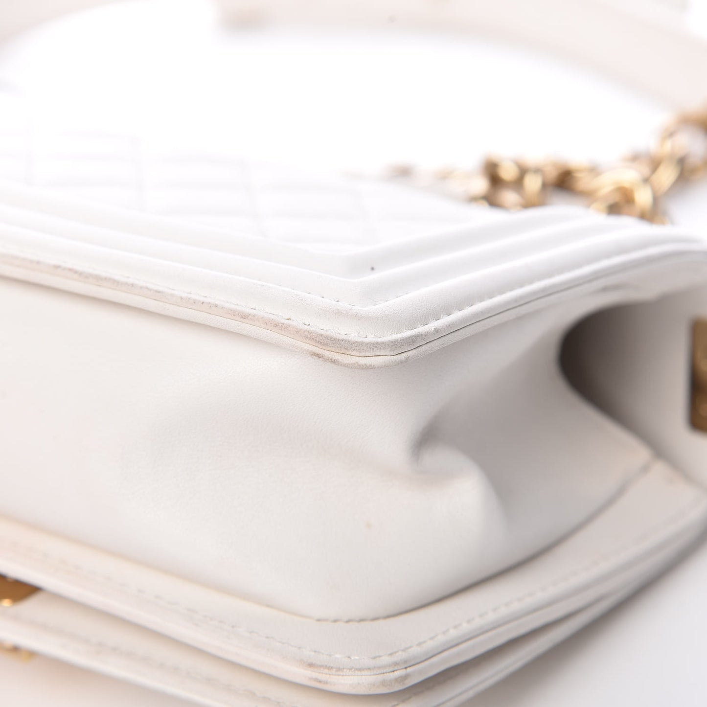 Calfskin Quilted Small Boy Flap White