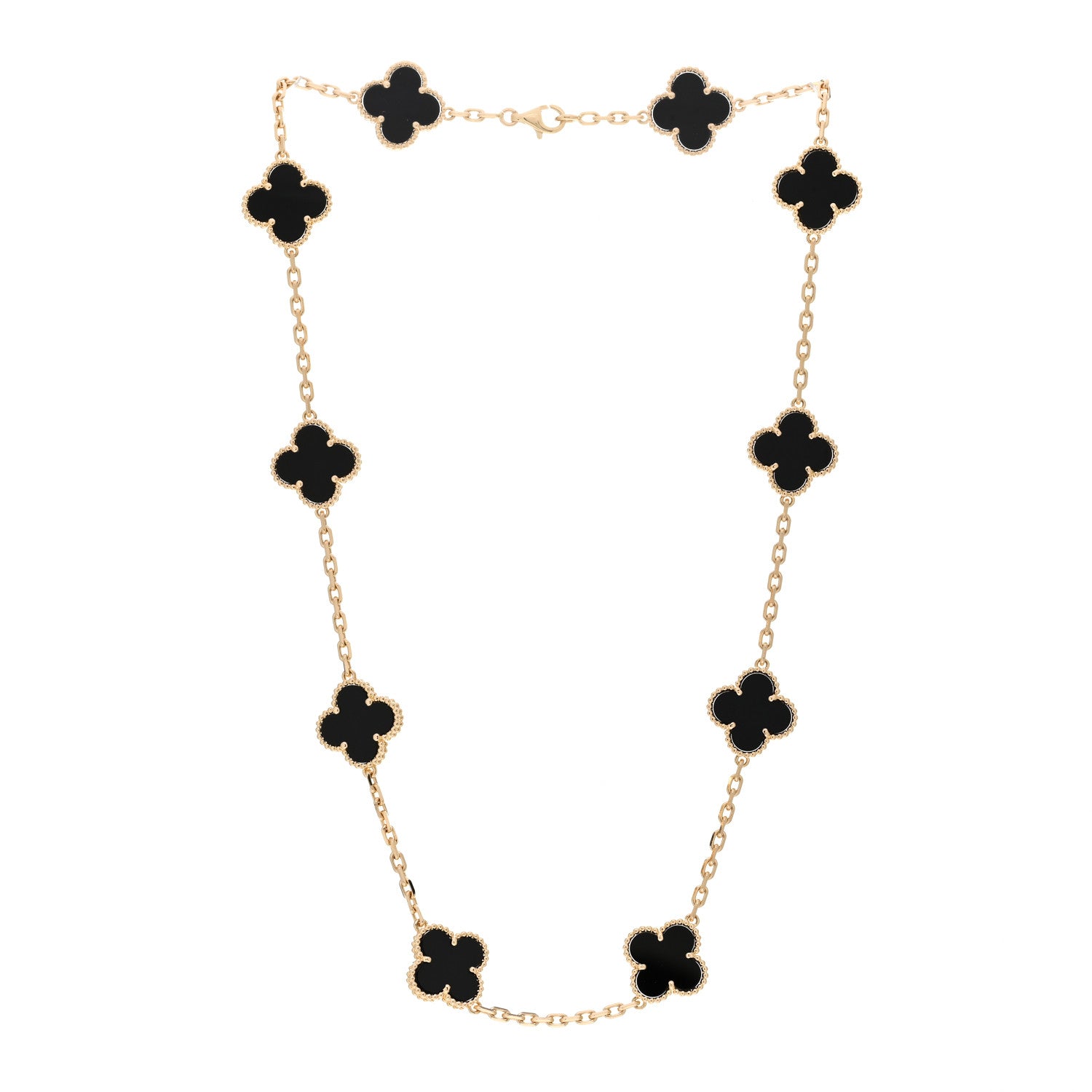 Van Cleef & Arpels 18K Yellow Gold Black Onyx 10 Motifs Vintage Alhambra Necklace 2 of 4