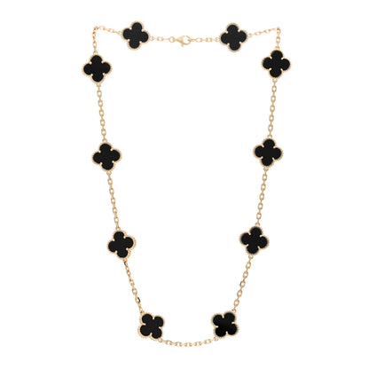 Van Cleef & Arpels 18K Yellow Gold Black Onyx 10 Motifs Vintage Alhambra Necklace 2 of 4
