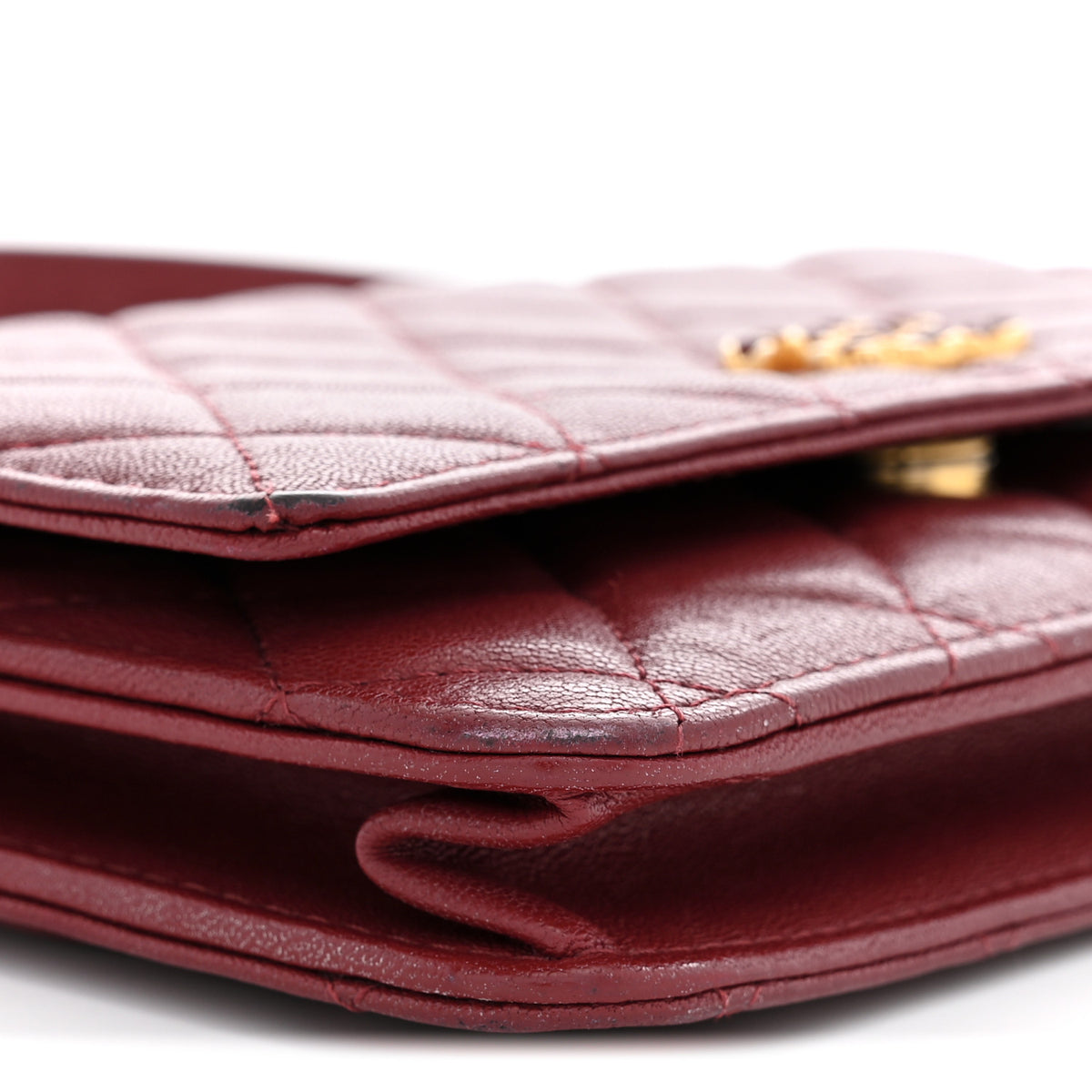 Lambskin Quilted Infinity Wallet On Chain WOC Burgundy