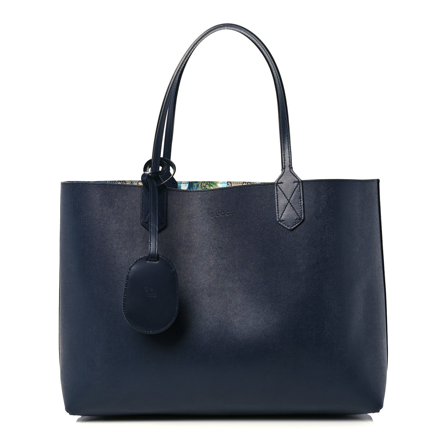 Gucci GG Supreme Monogram Blooms Medium Reversible Tote Beige Blue Navy 9 of 14