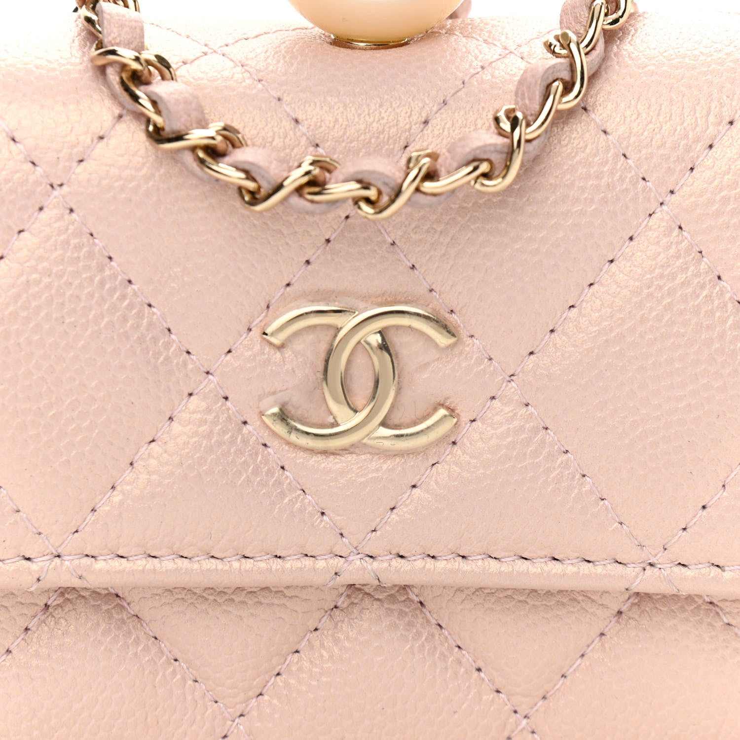 Chanel Iridescent Caviar Quilted Pearl On Top Coin Purse With Chain Light Pink 9 of 13