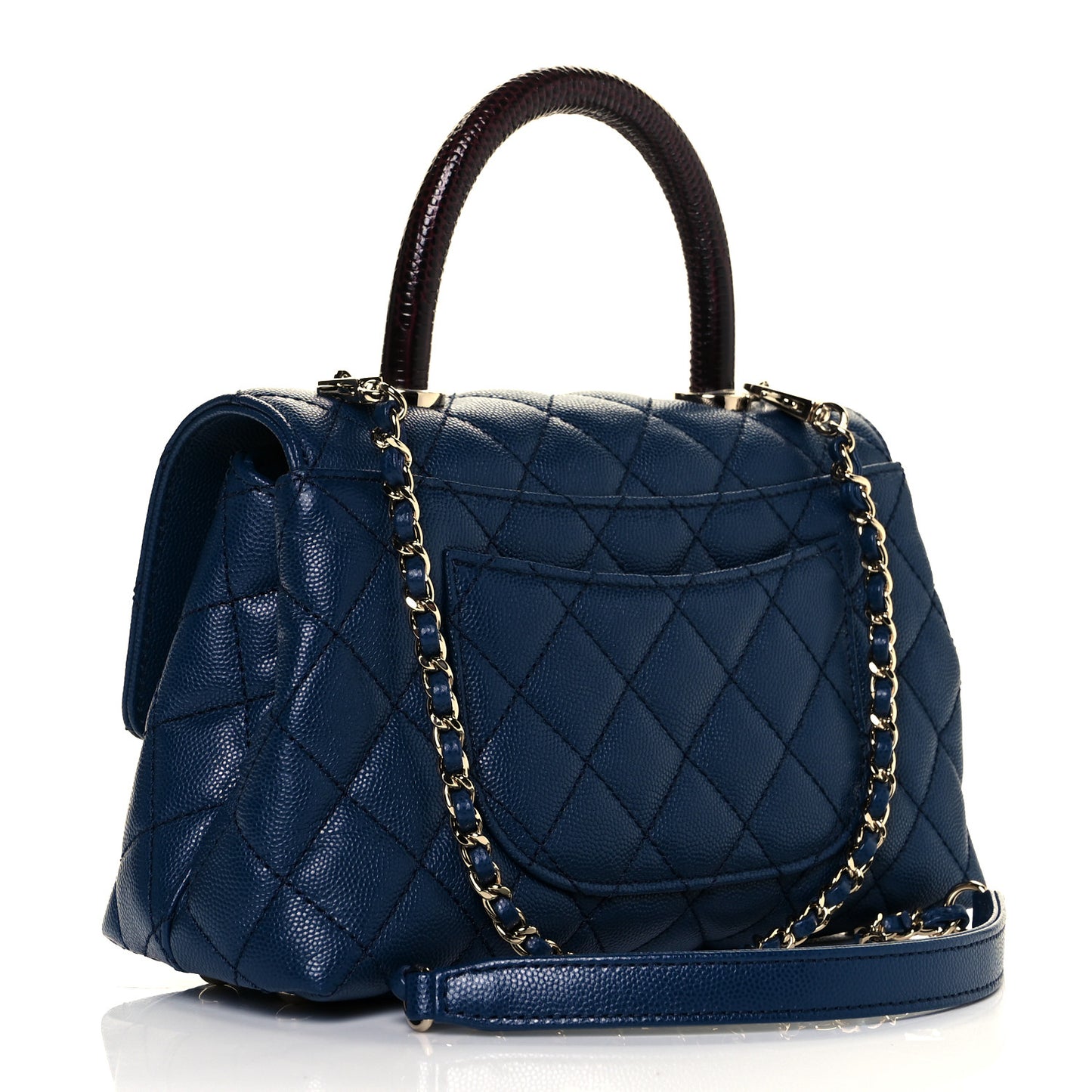 Caviar Quilted Lizard Embossed Mini Coco Handle Flap Navy Blue