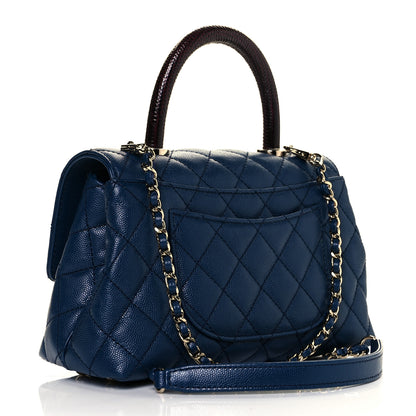 Chanel Caviar Quilted Lizard Embossed Mini Coco Handle Flap Navy Blue 2 of 9