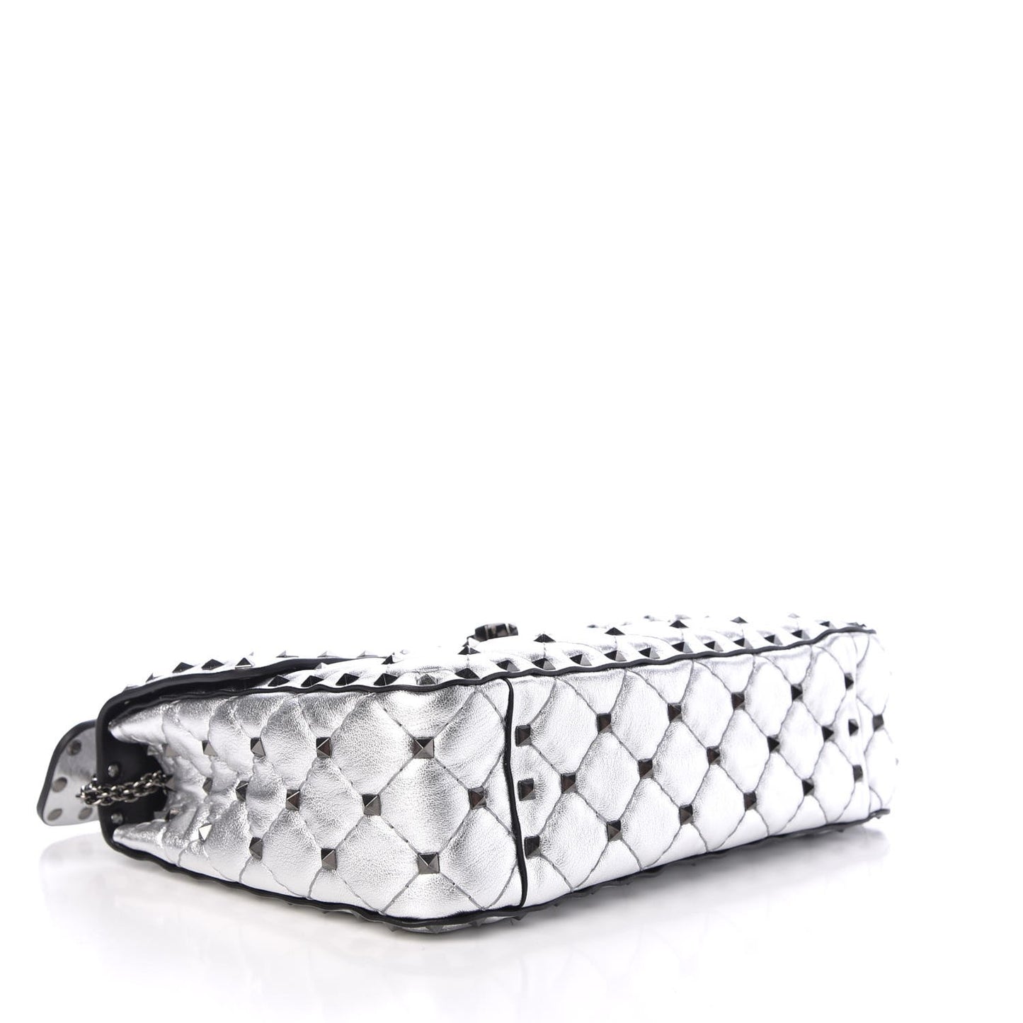 Metallic Lambskin Medium Star Rockstud Spike Shoulder Bag Silver