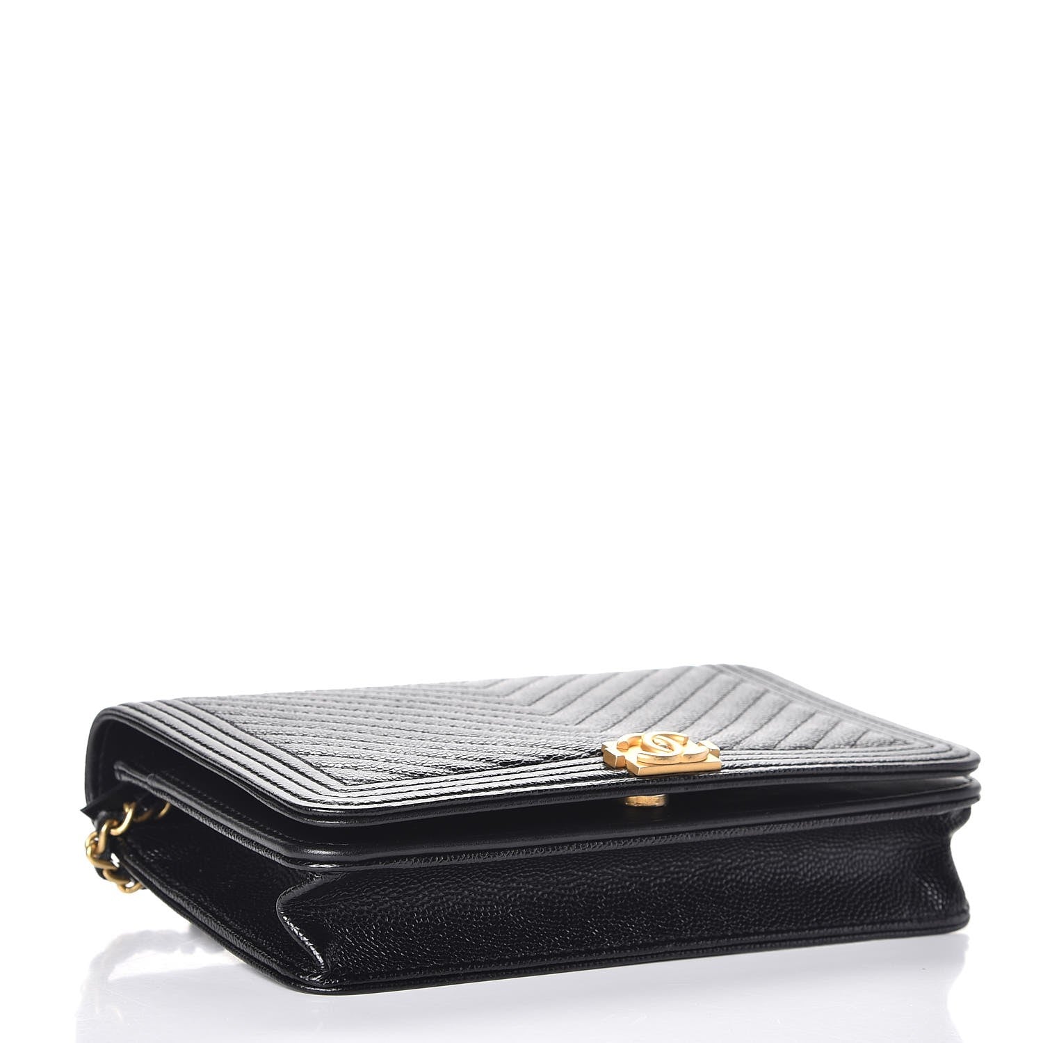 Chanel Caviar Chevron Quilted Boy Wallet On Chain WOC Black 4 of 9