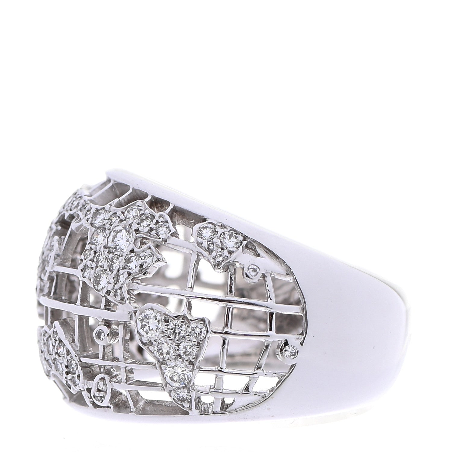 Chanel 18K White Gold Diamond World Map Ring 56 7.5 3 of 6