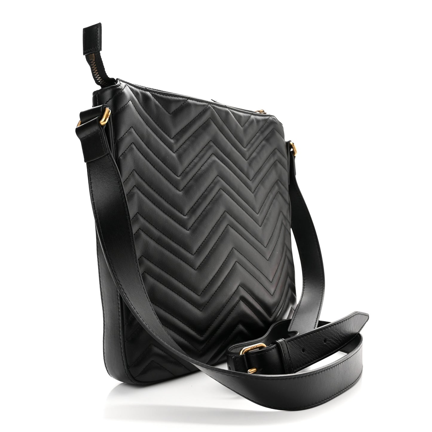 Calfskin Matelasse GG Marmont Flat Messenger Bag Black