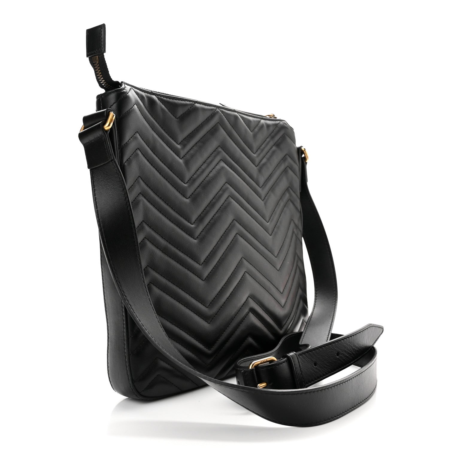 Gucci Calfskin Matelasse GG Marmont Flat Messenger Bag Black 3 of 10