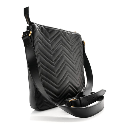 Gucci Calfskin Matelasse GG Marmont Flat Messenger Bag Black 3 of 10