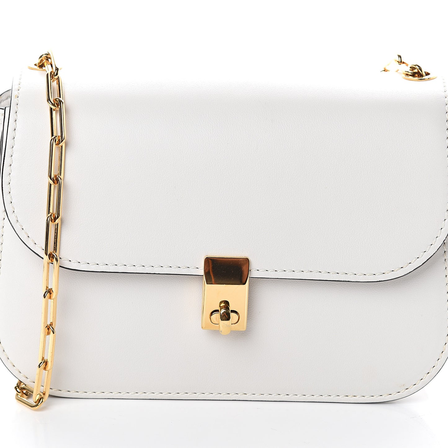 Vitello Chain Flap Bag White