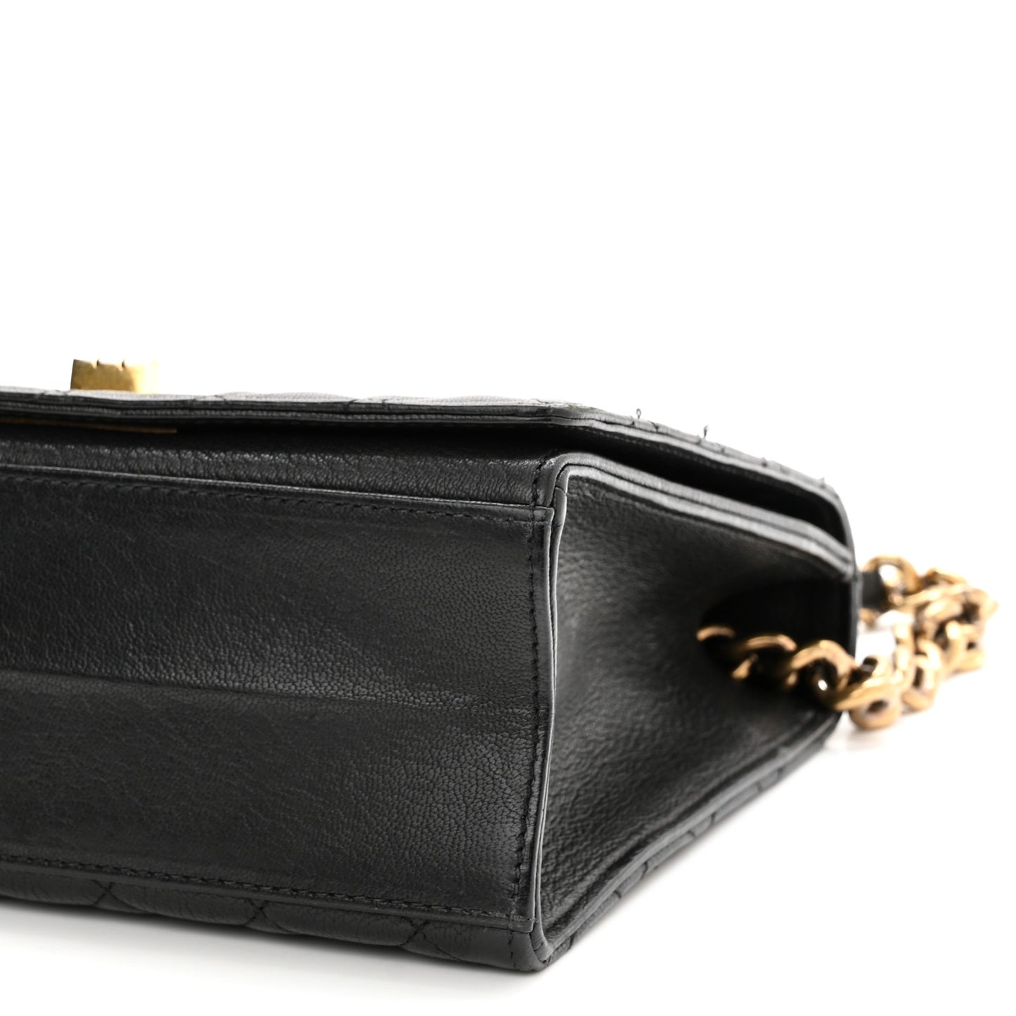 Goatskin Quilted Large Rita Top Handle Flap Black