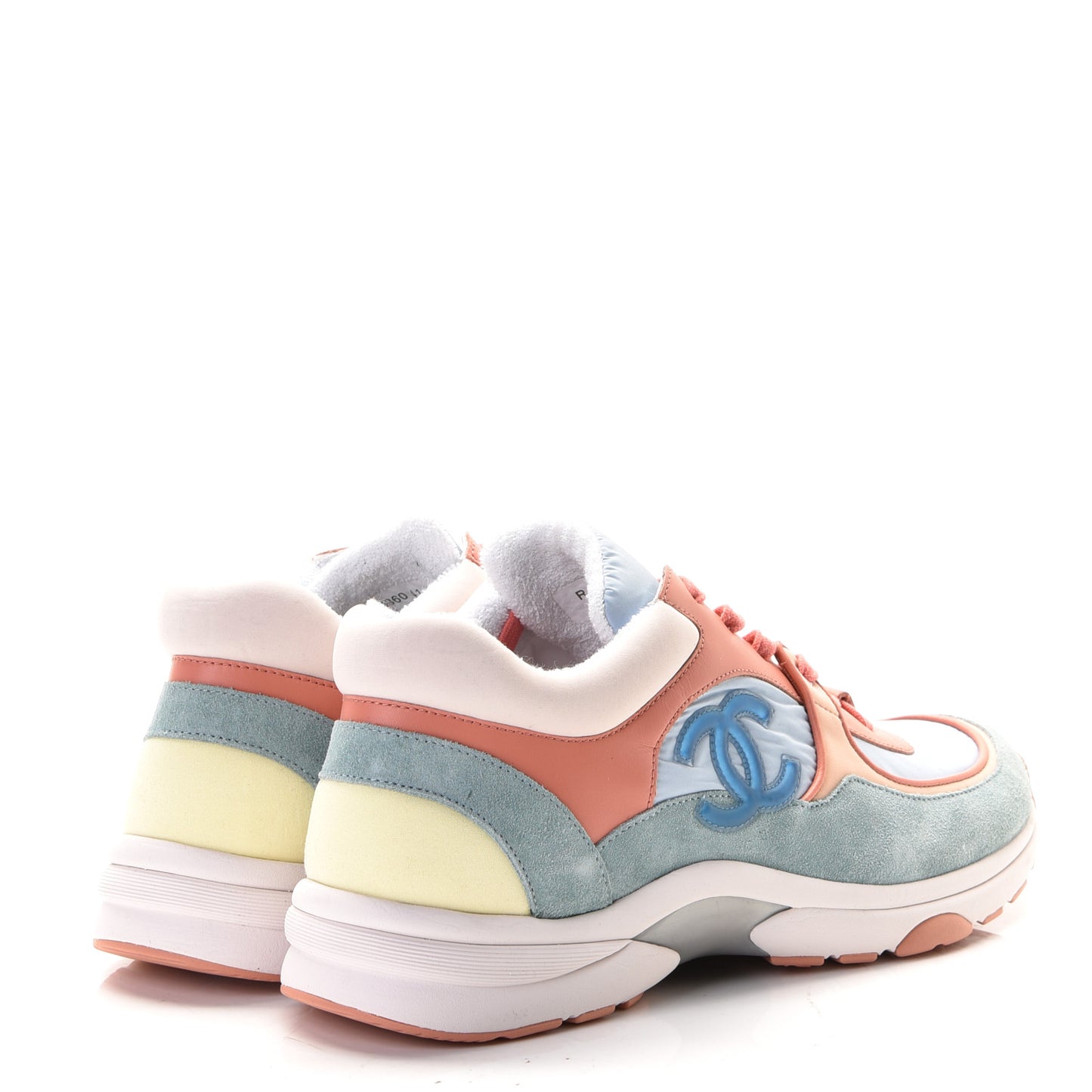 Nylon Lambskin Suede Calfskin CC Sneakers 41 Coral Light Blue White