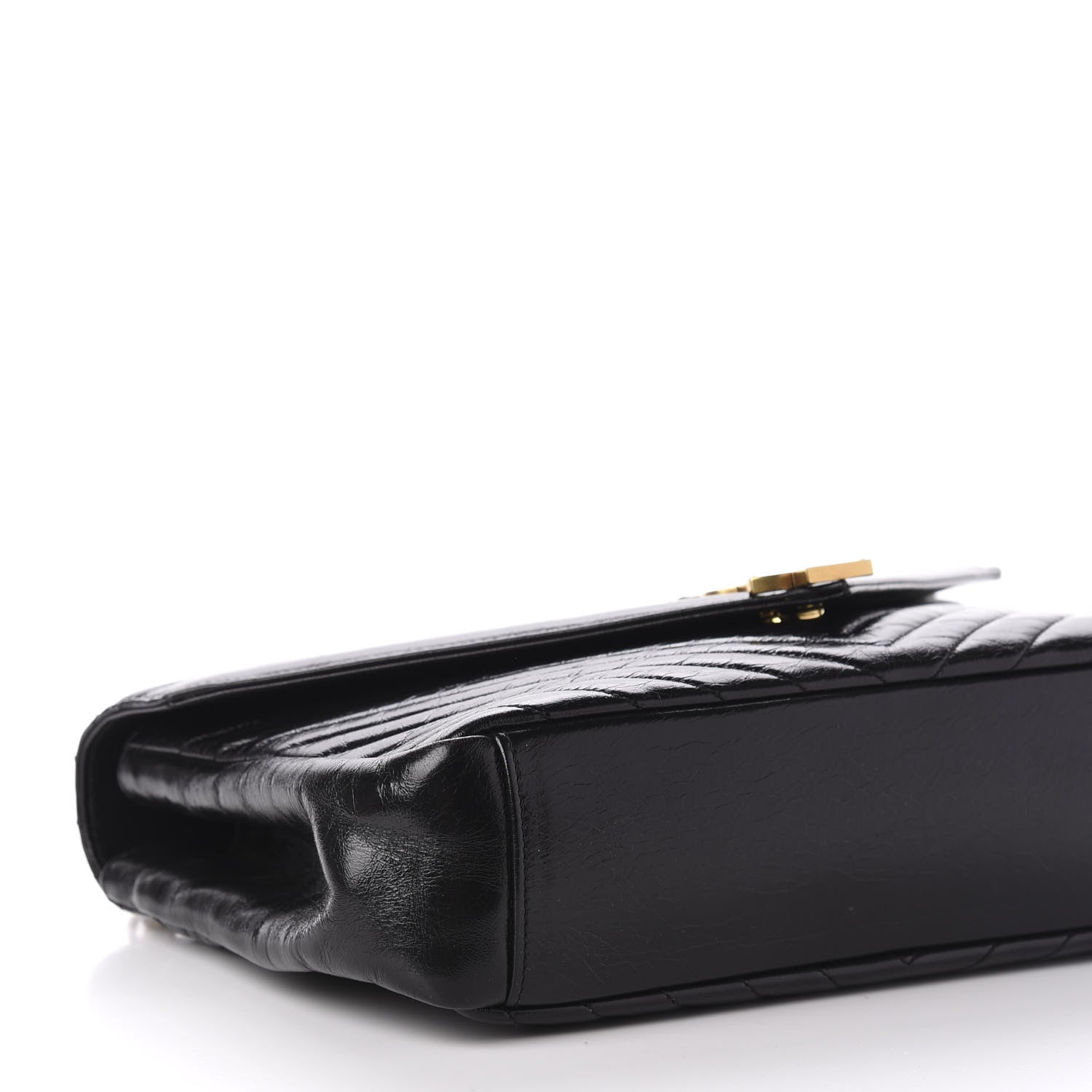Saint Laurent Cracked Shiny Calfskin Matelasse Chevron Monogram Large College Satchel Black 6 of 11
