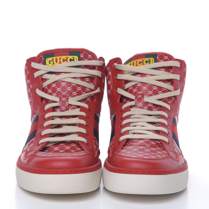 Gucci X DAPPER DAN Calfskin GG Micro Monogram Mens High Top Sneakers 9 Hibiscus Red 2 of 10