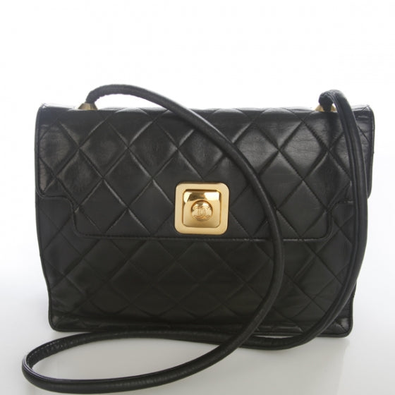 Chanel Lambskin Quilted Push Lock Flap Bag Black 1 of 10