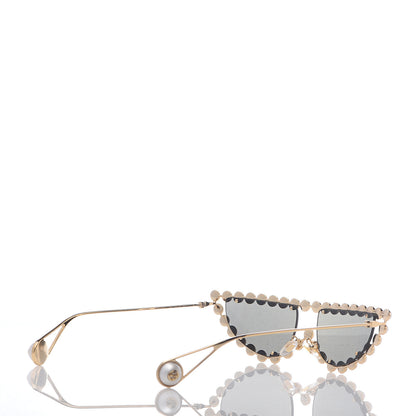 Gucci Metal Pearl Cat Eye Sunglasses GG0364S Gold 4 of 6