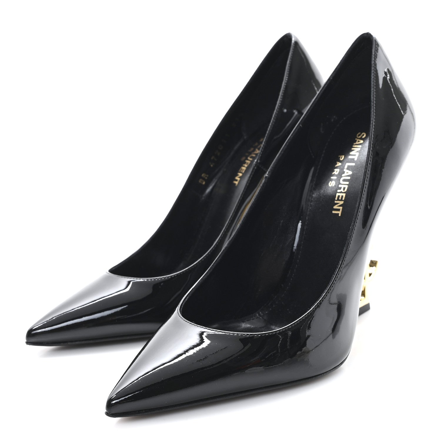 Saint Laurent Vernice Chiffon Opyum 110 Pumps  37.5 Black Gold 4 of 11