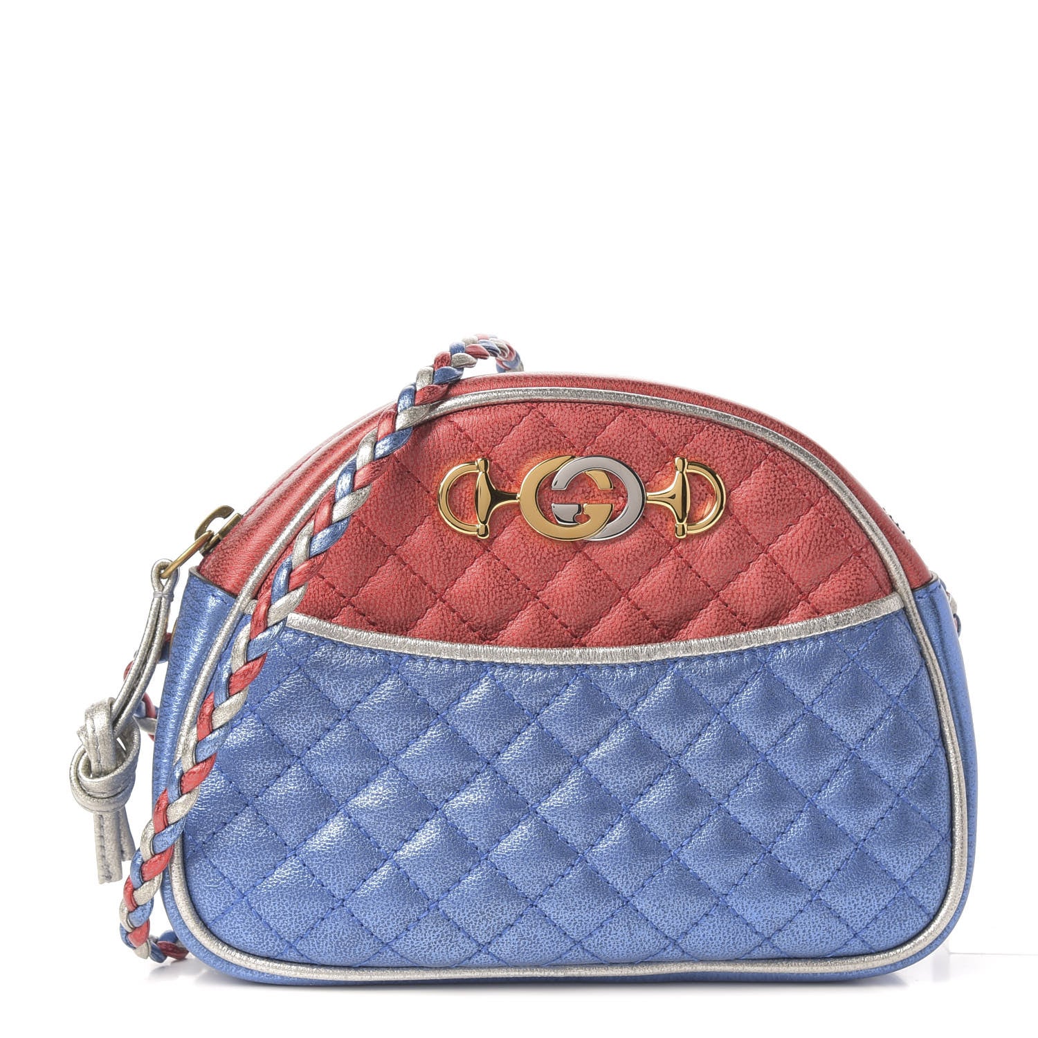 Gucci Laminated Nappa Trapuntata Mini Zumi Dome Shoulder Bag Rosso Marine Argento 1 of 9