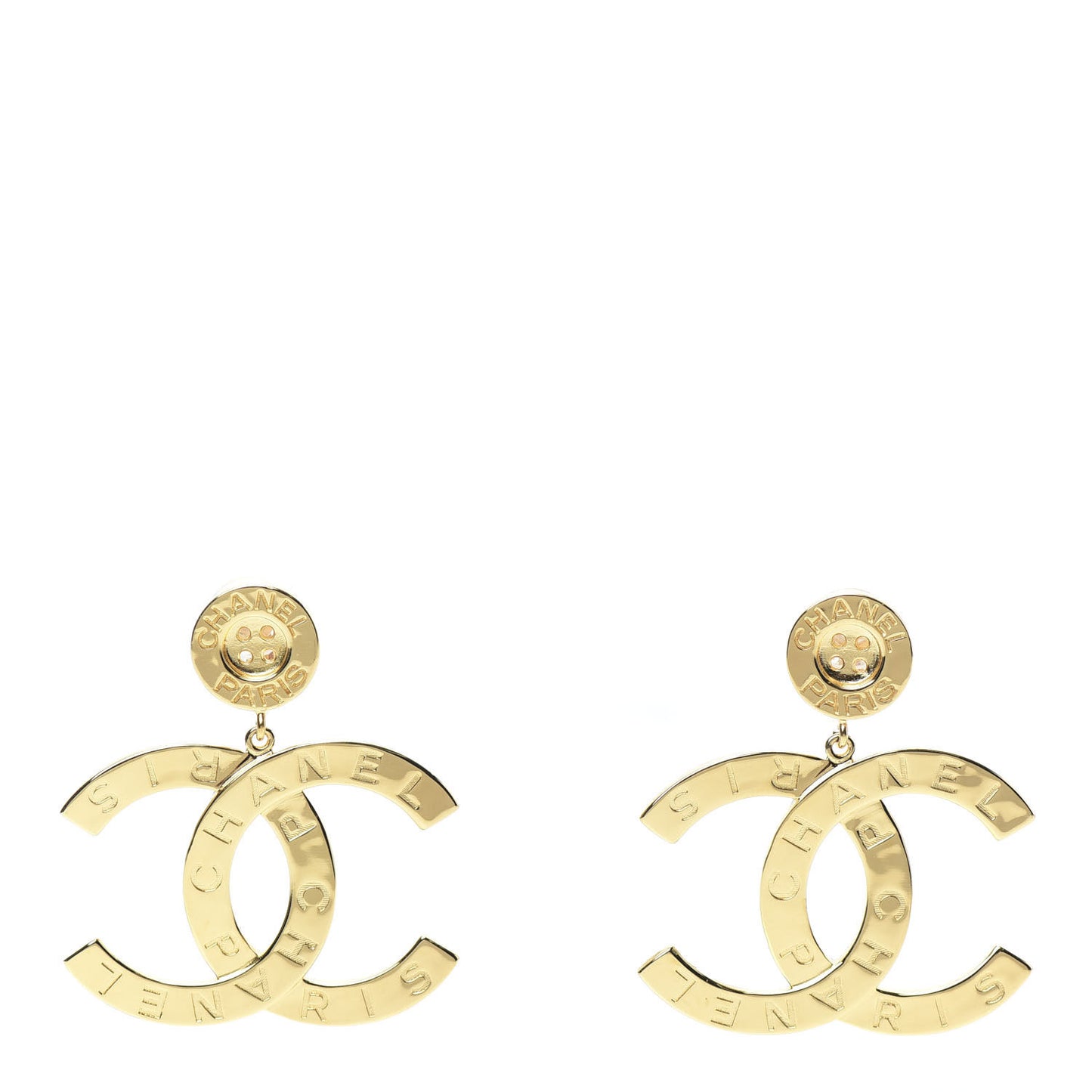 Metal Large Paris Button Earrings Gold